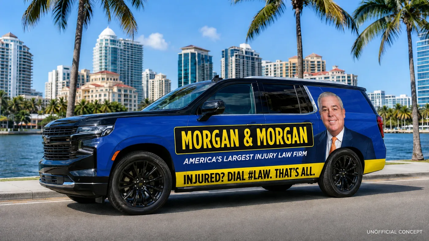 Blue SUV wrapped for an injury law firm with a call-to-action banner